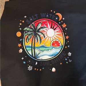 Sunset Palm Graphic Tote- Black with Rainbow Beach Print